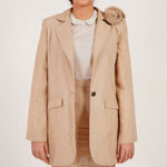 Floral Accent Beige Blazer - Western Era Tops for women