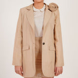 Floral Accent Beige Blazer - Western Era Tops for women