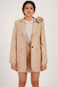 Floral Accent Beige Blazer - Western Era Tops for women