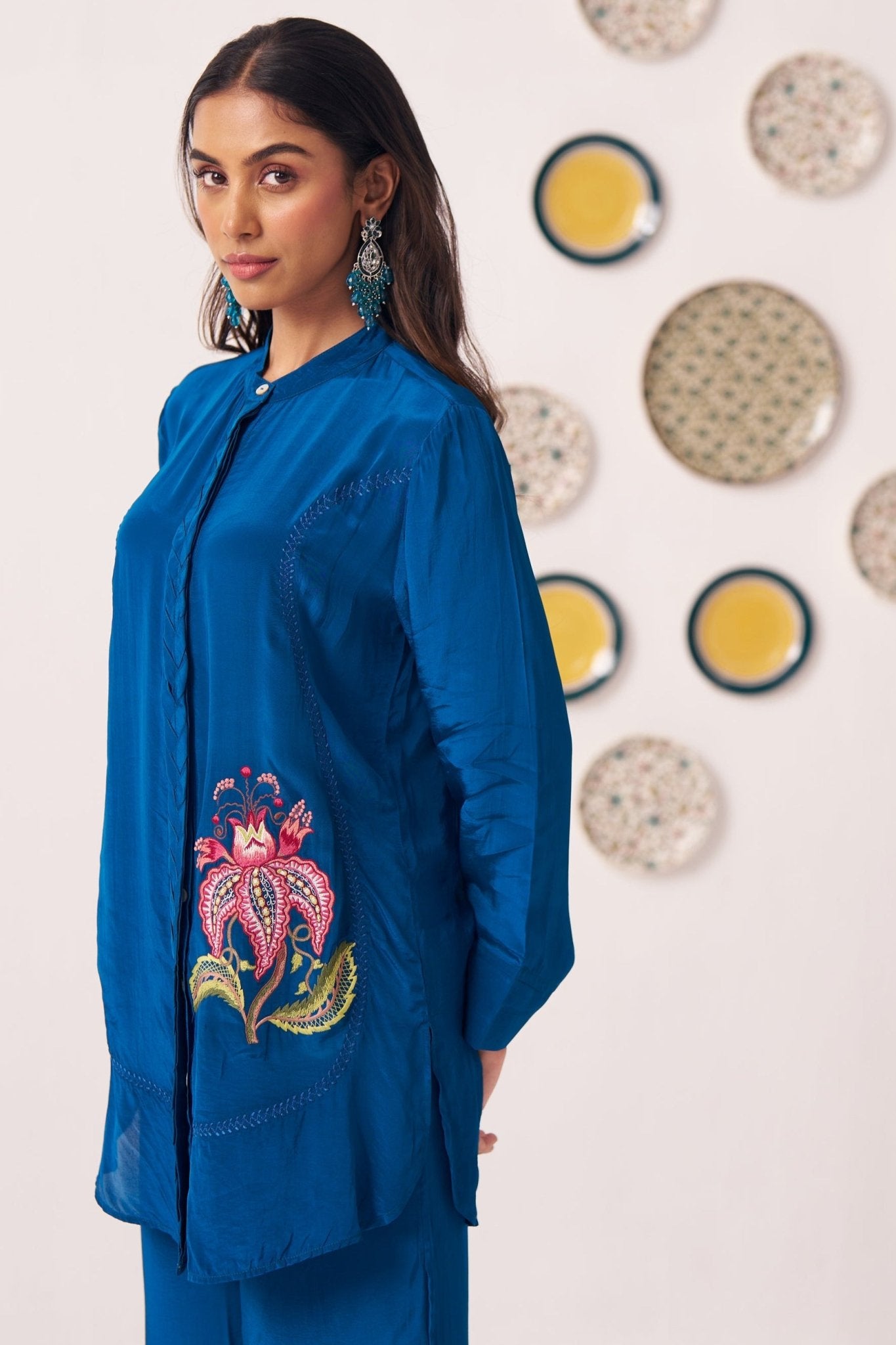 Floral Chintz Embroidery Teal Set - Western Era Co - ord set for women