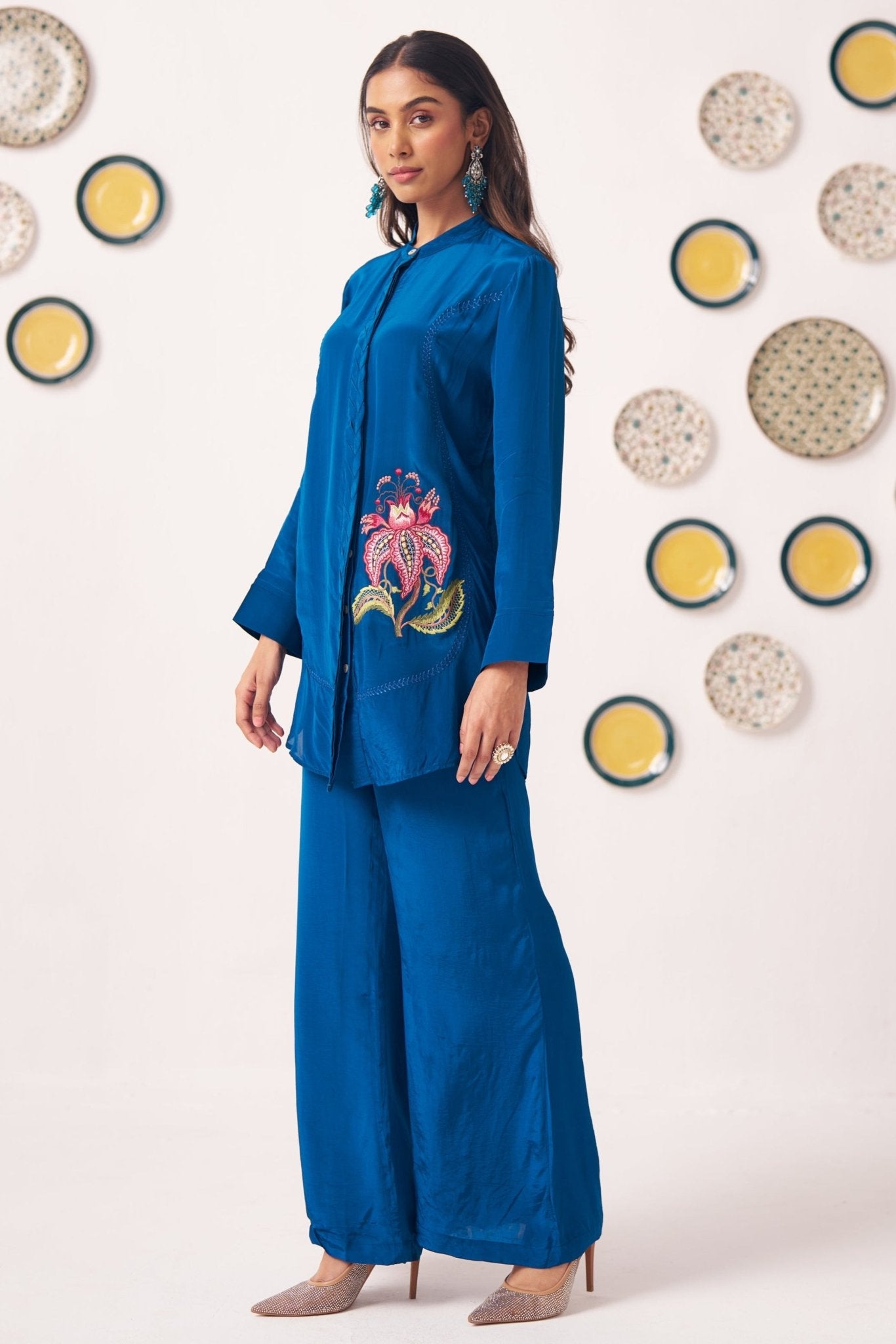 Floral Chintz Embroidery Teal Set - Western Era Co - ord set for women
