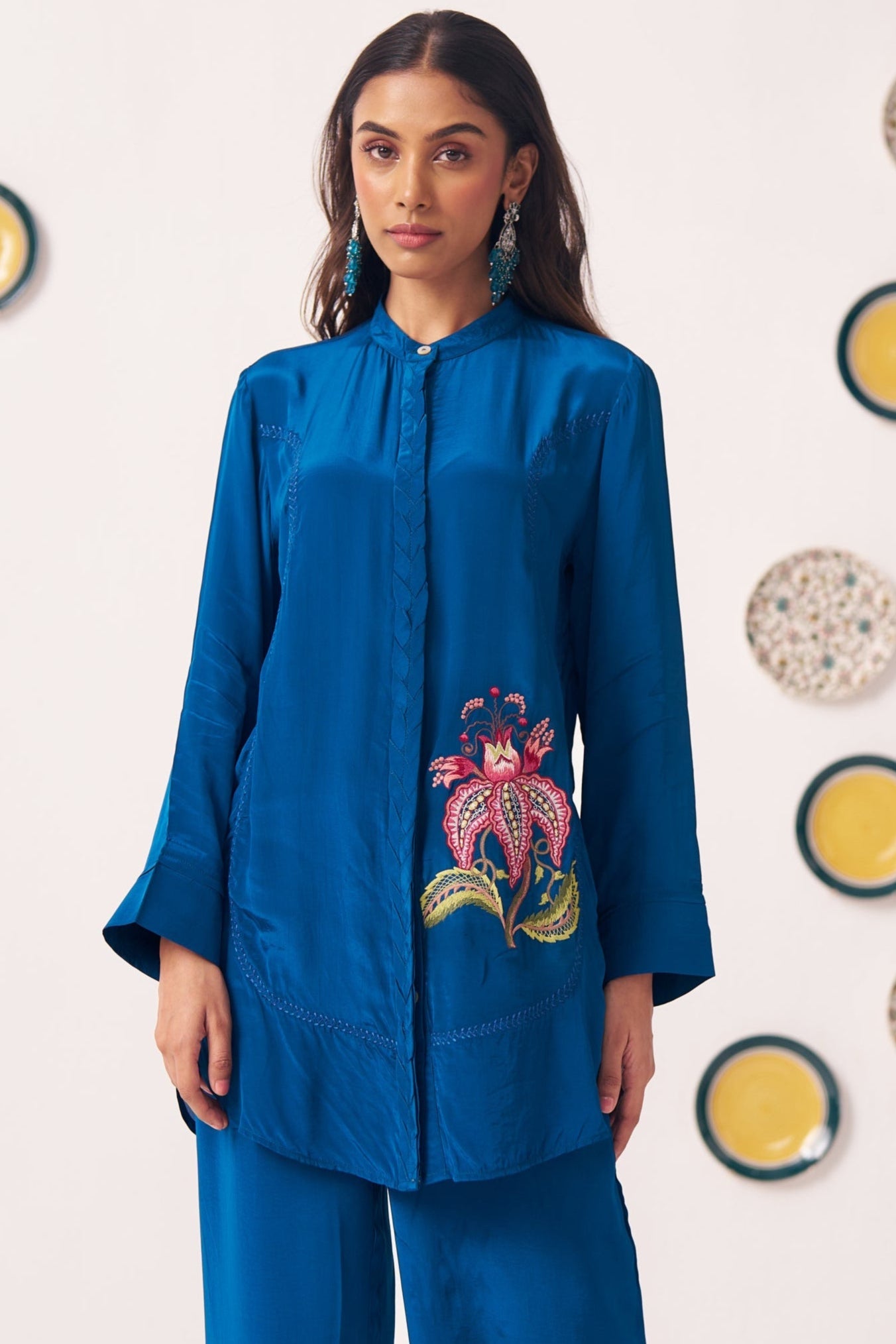 Floral Chintz Embroidery Teal Set - Western Era Co - ord set for women