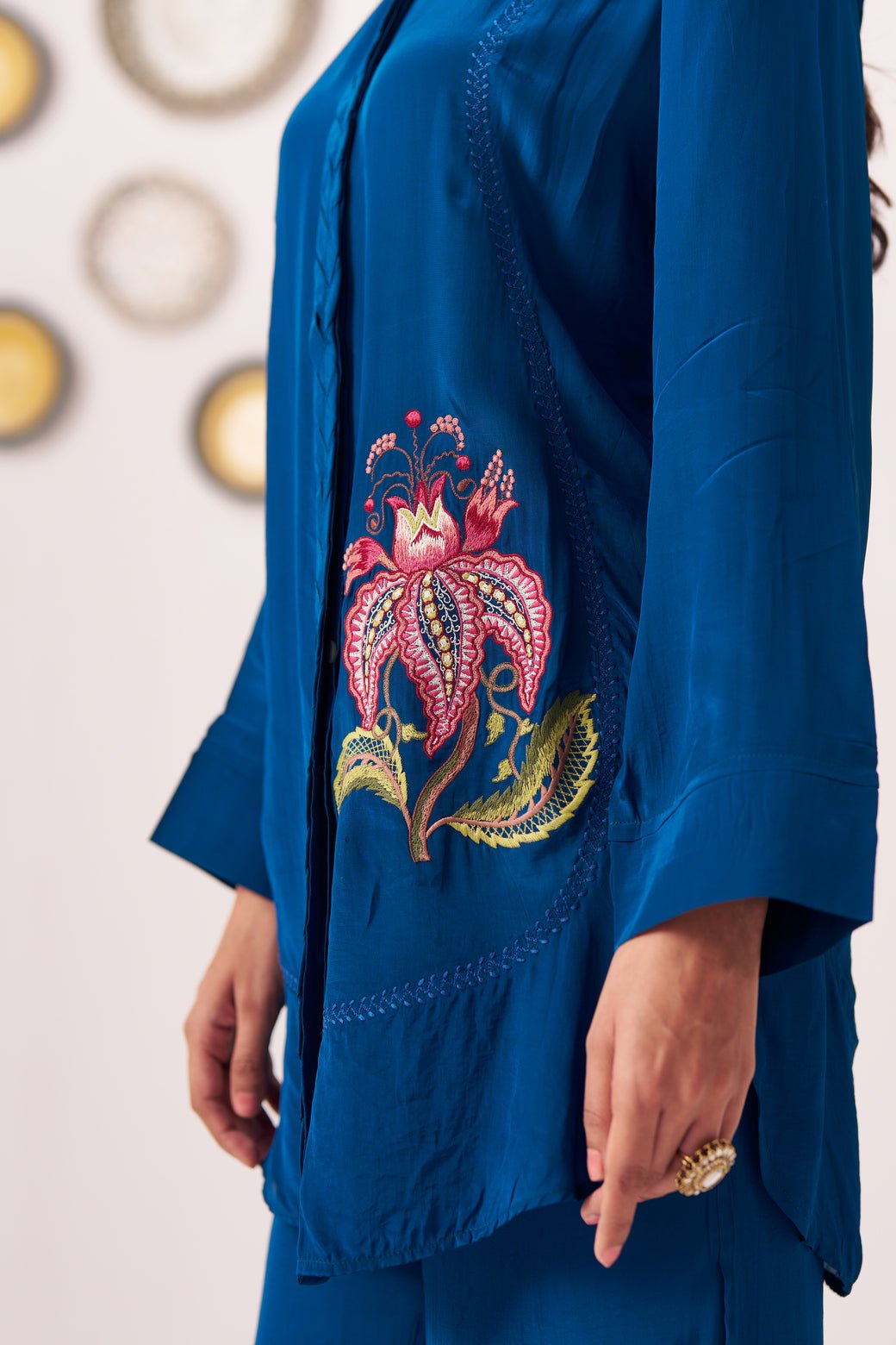 Floral Chintz Embroidery Teal Set - Western Era Co - ord set for women