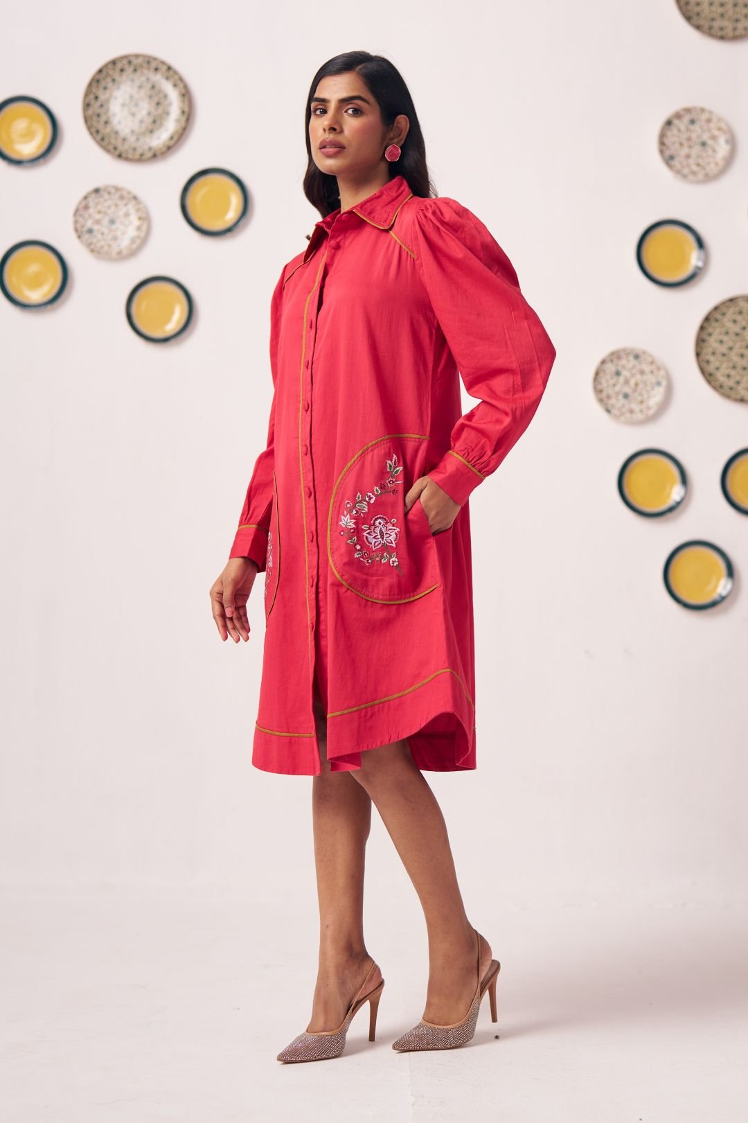 Floral Edge Scarlet Shirt Dress - Western Era Dresses for women