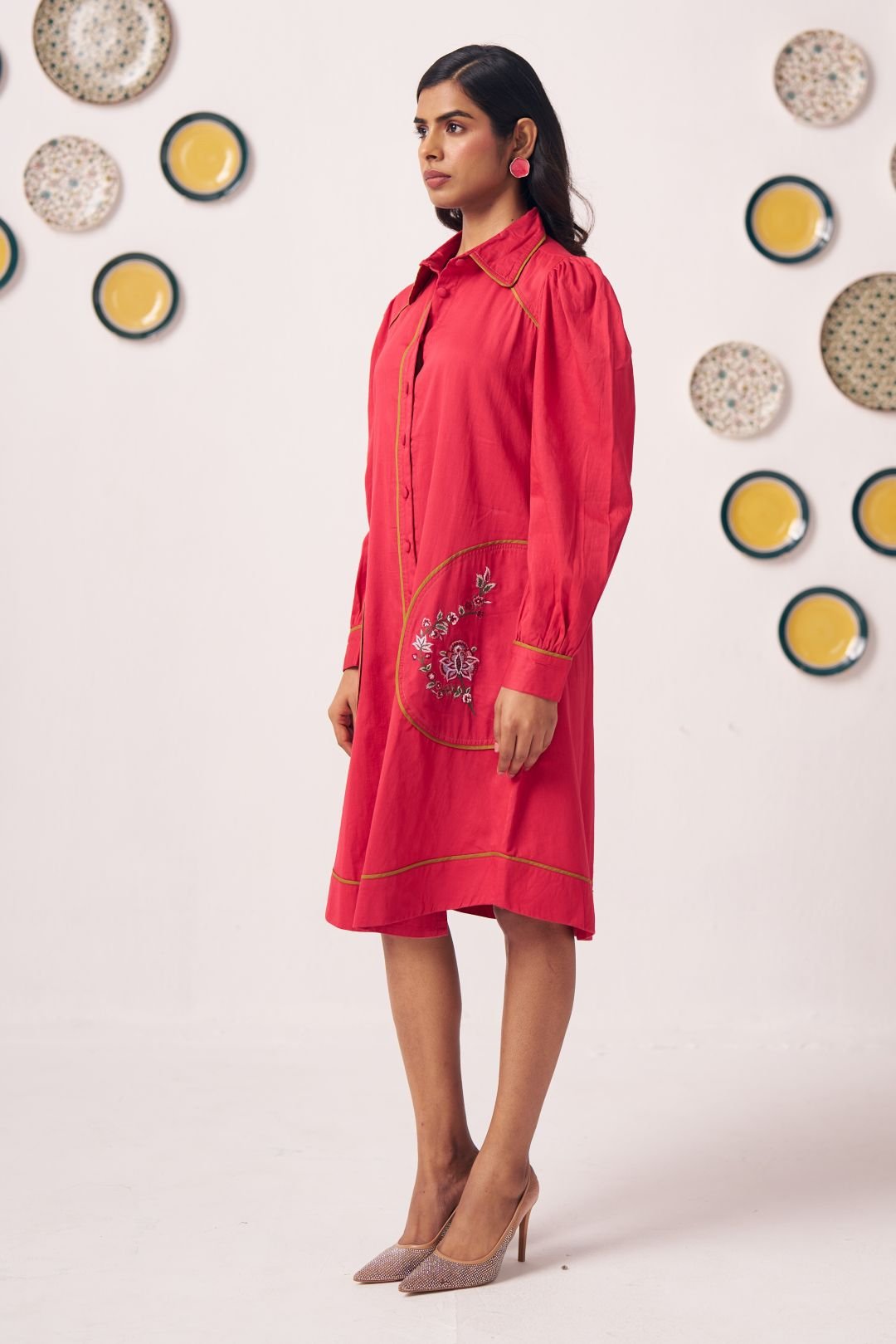 Floral Edge Scarlet Shirt Dress - Western Era Dresses for women