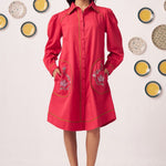 Floral Edge Scarlet Shirt Dress - Western Era Dresses for women