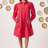 Floral Edge Scarlet Shirt Dress - Western Era Dresses for women