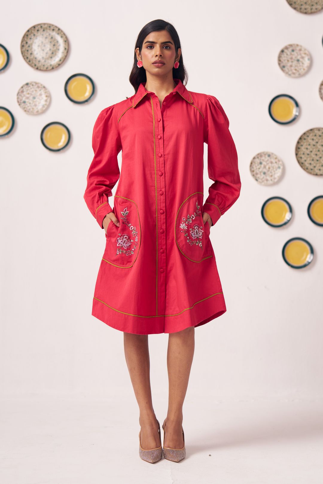 Floral Edge Scarlet Shirt Dress - Western Era Dresses for women
