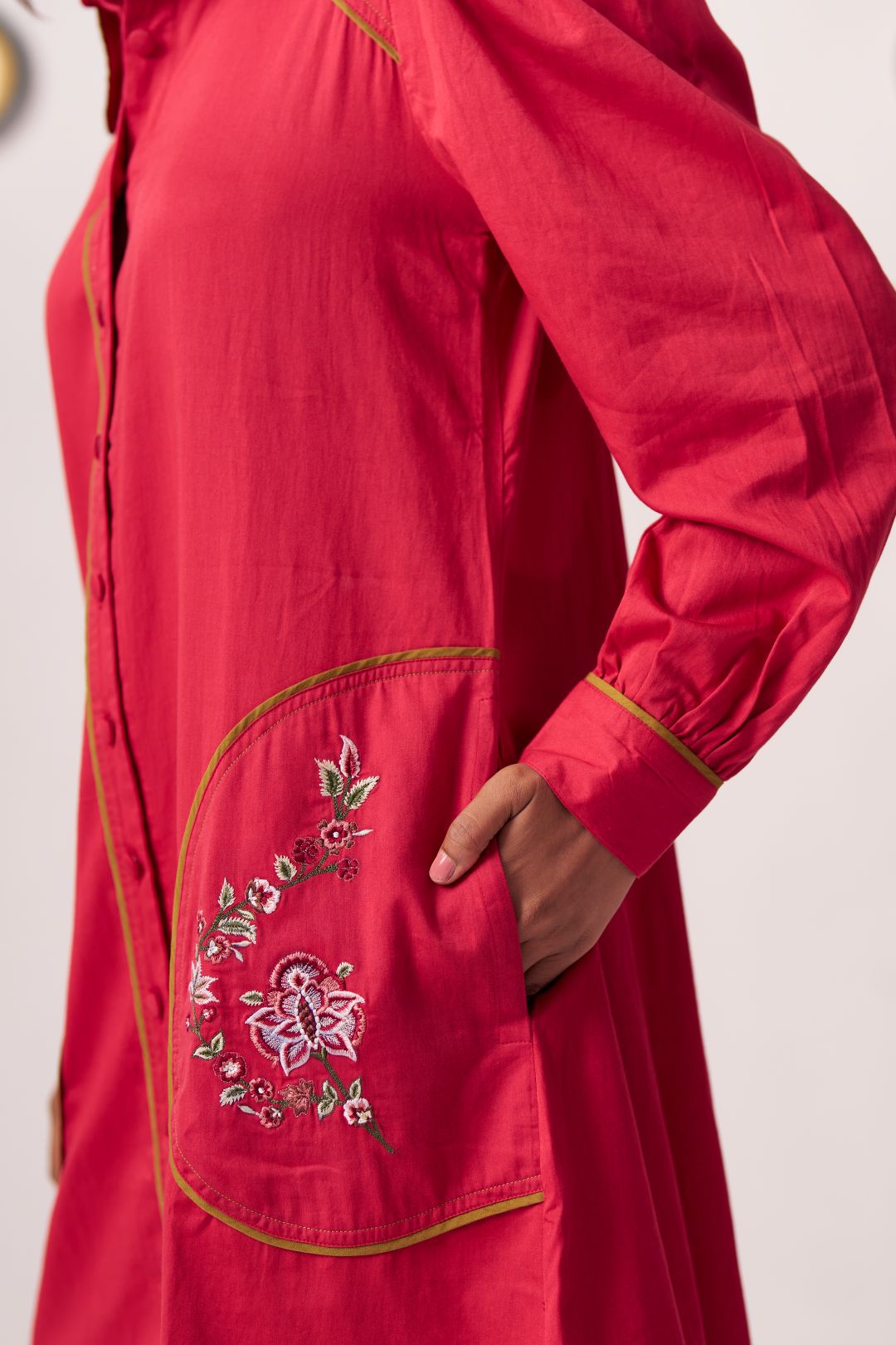 Floral Edge Scarlet Shirt Dress - Western Era Dresses for women