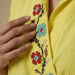 Folkgrid Lime Yellow Relaxed Dress with Crossstitch Embroidery - Western Era Dresses for women