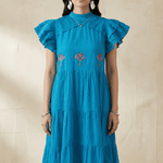 Folkline Tiered Dress with Pleated Yoke And Kasuti Embroidery - Western Era Dresses for women