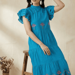 Folkline Tiered Dress with Pleated Yoke And Kasuti Embroidery - Western Era Dresses for women