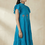 Folkline Tiered Dress with Pleated Yoke And Kasuti Embroidery - Western Era Dresses for women