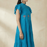 Folkline Tiered Dress with Pleated Yoke And Kasuti Embroidery - Western Era Dresses for women