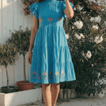 Folkline Tiered Dress with Pleated Yoke And Kasuti Embroidery - Western Era Dresses for women