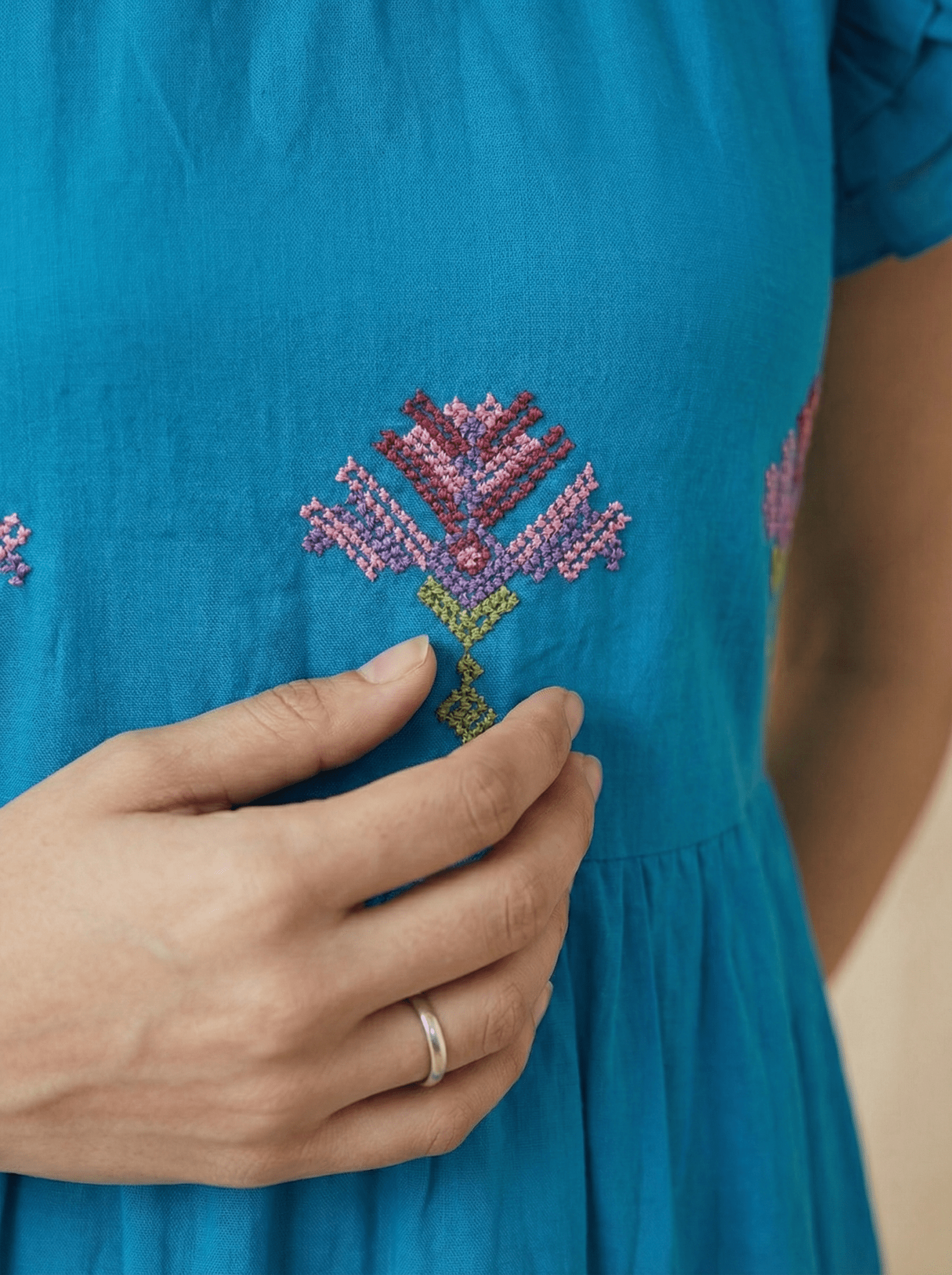Folkline Tiered Dress with Pleated Yoke And Kasuti Embroidery - Western Era Dresses for women