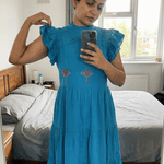 Folkline Tiered Dress with Pleated Yoke And Kasuti Embroidery - Western Era Dresses for women