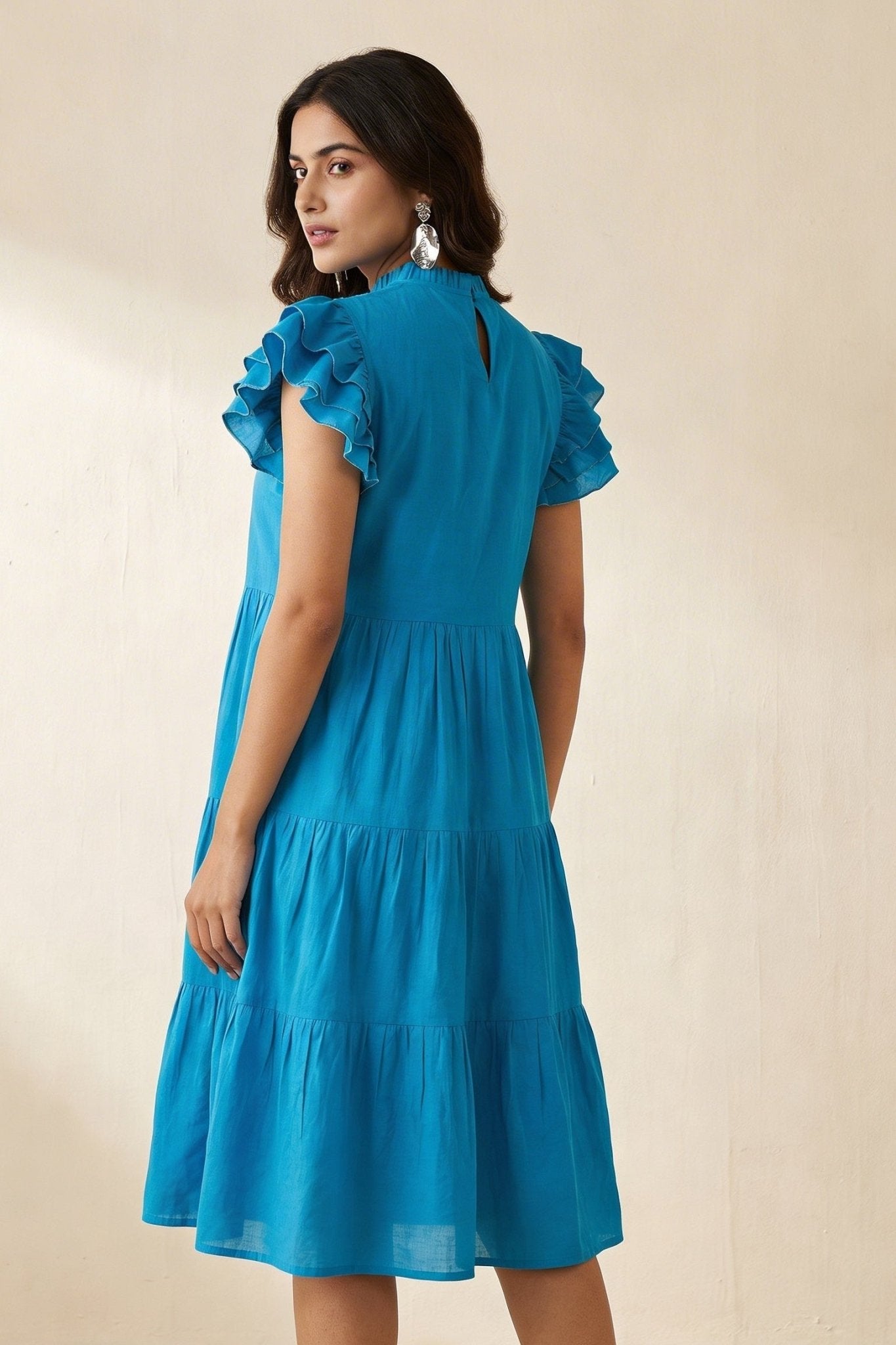 Folkline Tiered Dress with Pleated Yoke And Kasuti Embroidery - Western Era Dresses for women
