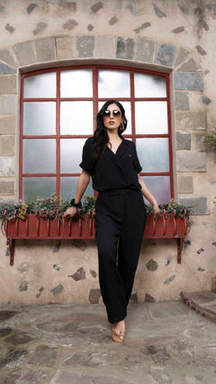 Formal Wear Black Jumpsuit With Elasticated Waist - Western Era Jumpsuits for women
