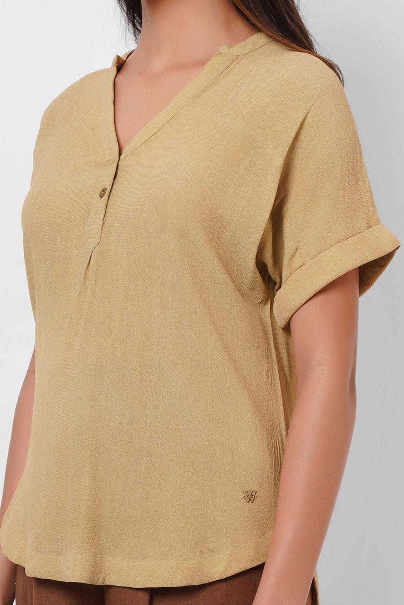 Formal Wear Mustard Moss Crepe Top - Western Era Tops for women