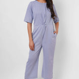 Front Twist Knot Blue Cotton Jumpsuit - Western Era Jumpsuits for women