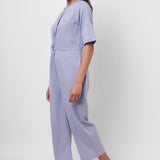 Front Twist Knot Blue Cotton Jumpsuit - Western Era Jumpsuits for women