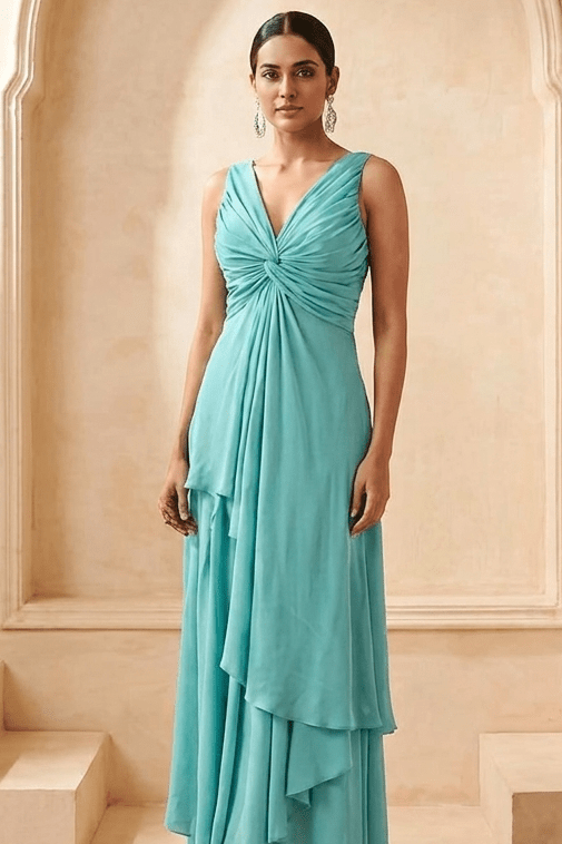 Front Twist V-Neck Sculpted Drape Layered Top - Western Era Tops for women
