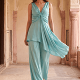 Front Twist V-Neck Sculpted Drape Layered Top - Western Era Tops for women