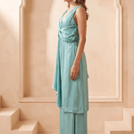 Front Twist V-Neck Sculpted Drape Layered Top - Western Era Tops for women