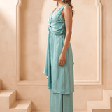Front Twist V-Neck Sculpted Drape Layered Top - Western Era Tops for women