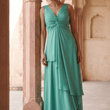 Front Twist V-Neck Sculpted Drape Layered Top - Western Era Tops for women