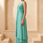 Front Twist V-Neck Sculpted Drape Layered Top - Western Era Tops for women