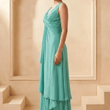 Front Twist V-Neck Sculpted Drape Layered Top - Western Era Tops for women