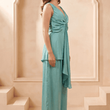 Front Twist V-Neck Sculpted Drape Layered Top - Western Era Tops for women