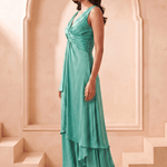 Front Twist V-Neck Sculpted Drape Top & Bottom Set - Western Era Co-ord set for women