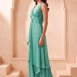 Front Twist V-Neck Sculpted Drape Top & Bottom Set - Western Era Co-ord set for women