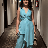 Front Twist V-Neck Sculpted Drape Top & Bottom Set - Western Era Co-ord set for women