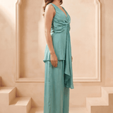 Front Twist V-Neck Sculpted Drape Top & Bottom Set - Western Era Co-ord set for women