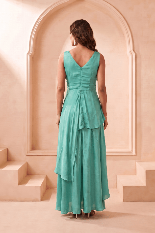 Front Twist V-Neck Sculpted Drape Top & Bottom Set - Western Era Co-ord set for women