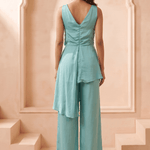 Front Twist V-Neck Sculpted Drape Top & Bottom Set - Western Era Co-ord set for women