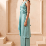 Front Twist V-Neck Sculpted Drape Top & Bottom Set - Western Era Co-ord set for women