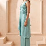 Front Twist V-Neck Sculpted Drape Top & Bottom Set - Western Era Co-ord set for women
