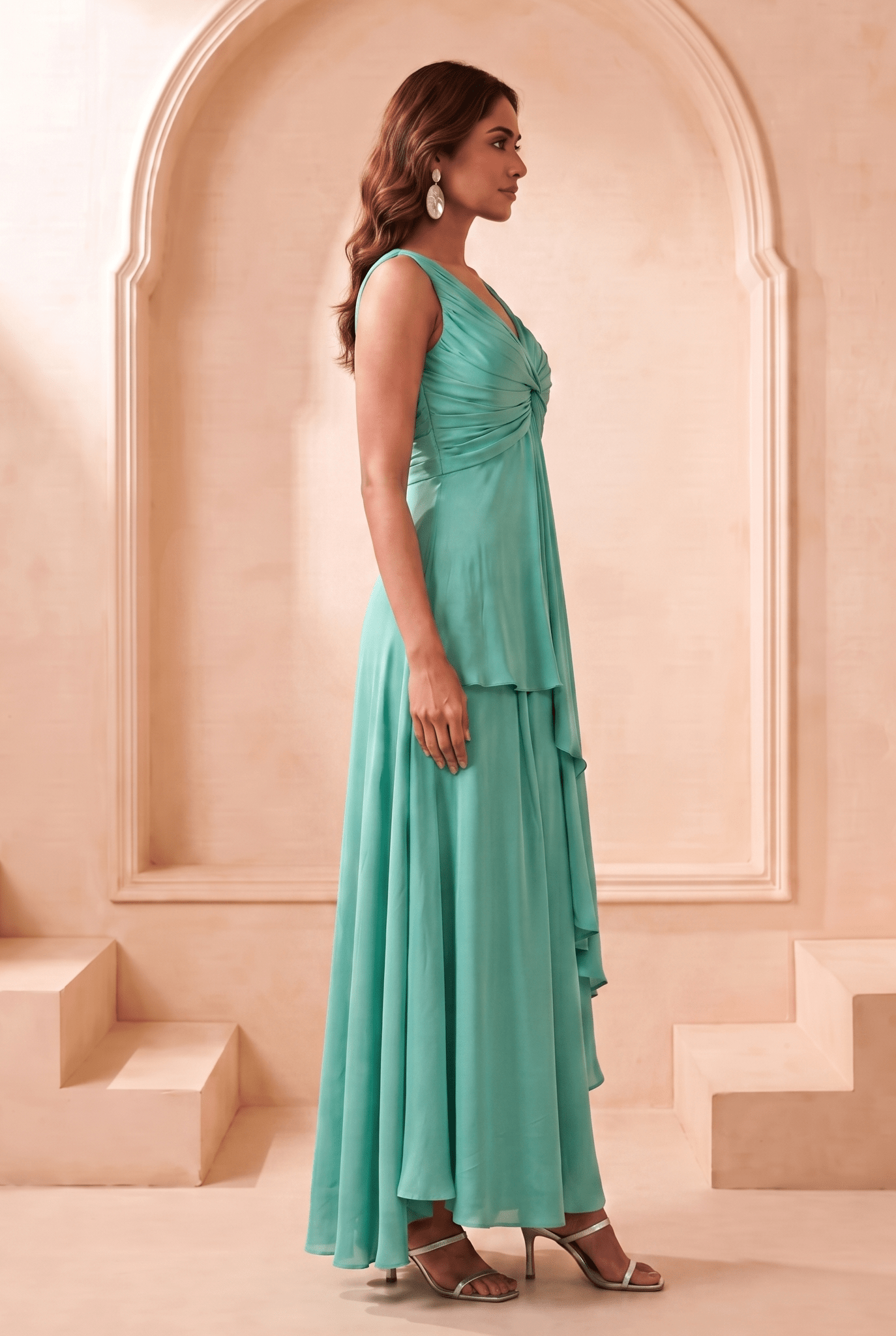 Front Twist V-Neck Sculpted Drape Top & Bottom Set - Western Era Co-ord set for women