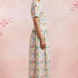 Gathered Band Neckline Structured Floral Print Dress - Western Era for women