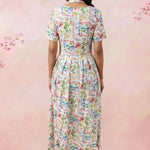 Gathered Band Neckline Structured Floral Print Dress - Western Era for women