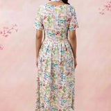 Gathered Band Neckline Structured Floral Print Dress - Western Era for women
