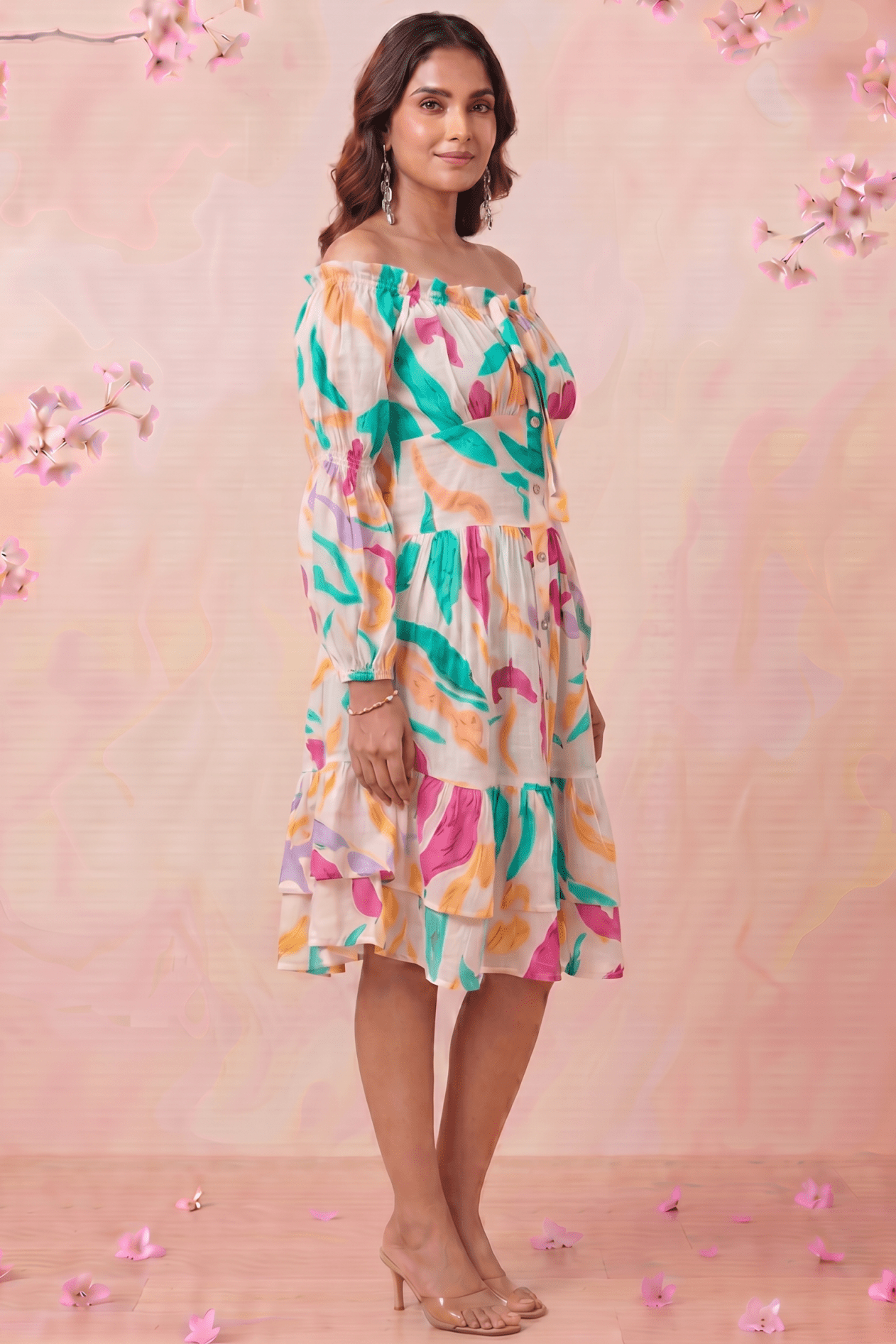 Gathered Neckline And Voluminous Multi - Layer Flare Dress - Western Era Dresses for women