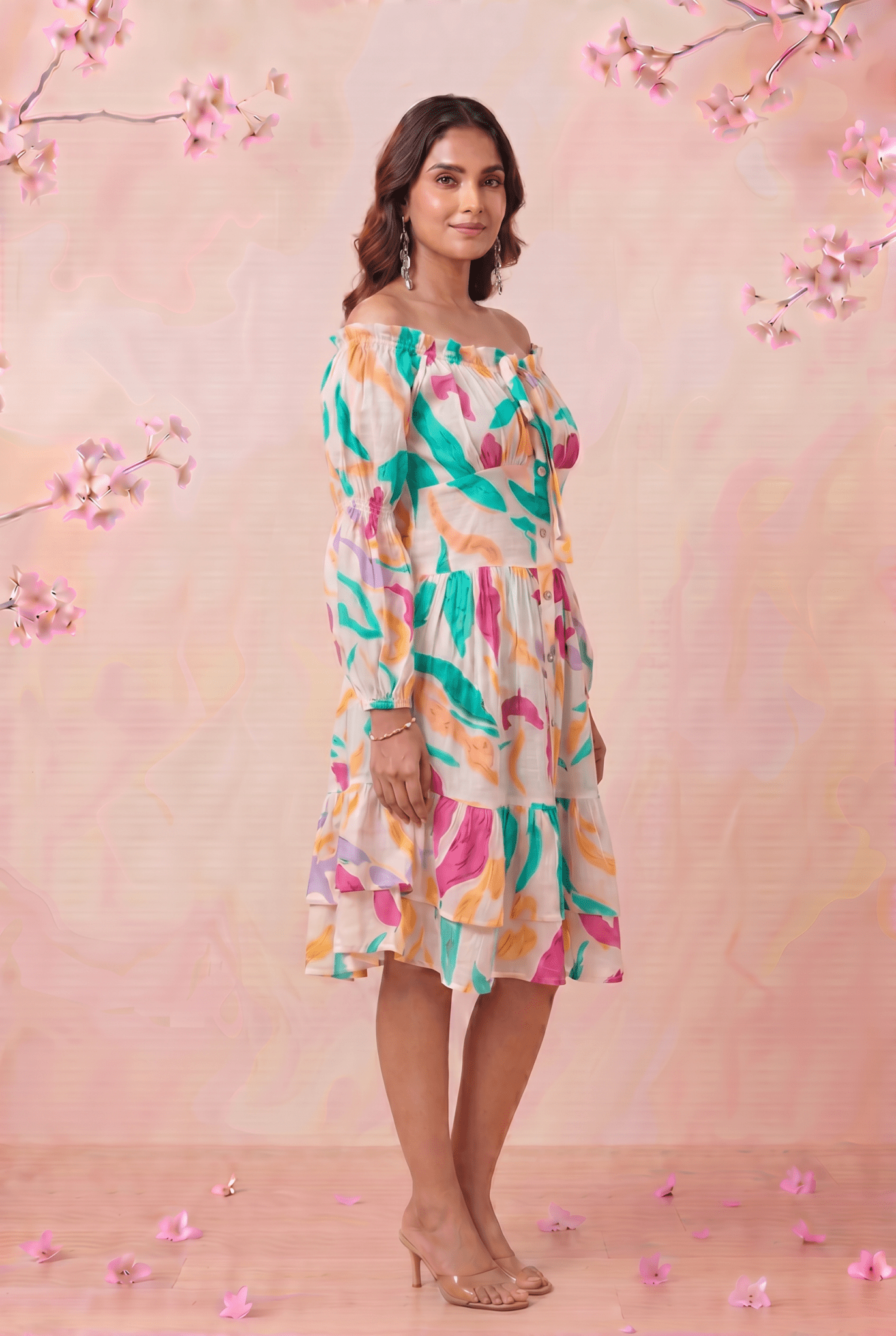 Gathered Neckline And Voluminous Multi - Layer Flare Dress - Western Era Dresses for women