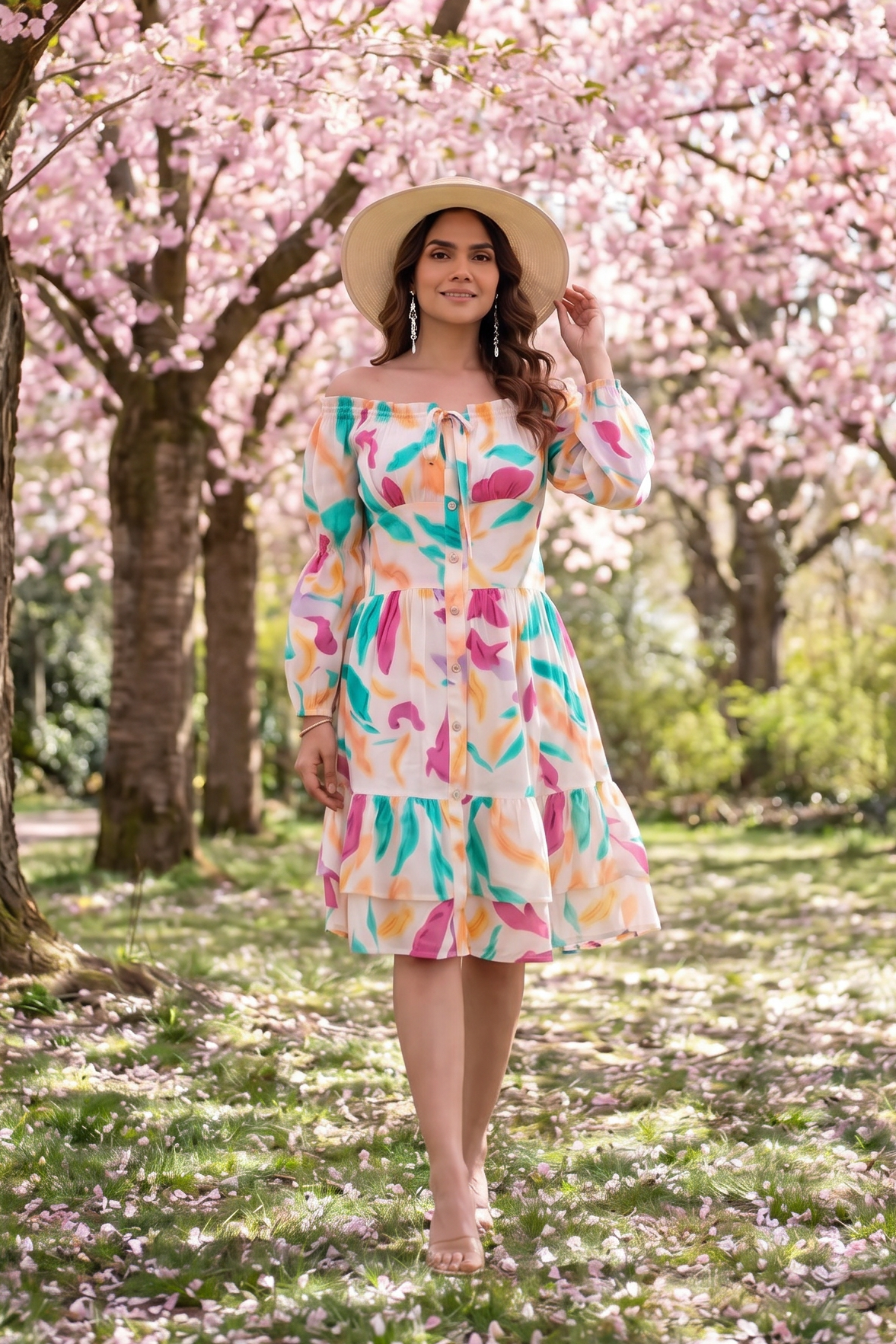 Gathered Neckline And Voluminous Multi - Layer Flare Dress - Western Era Dresses for women