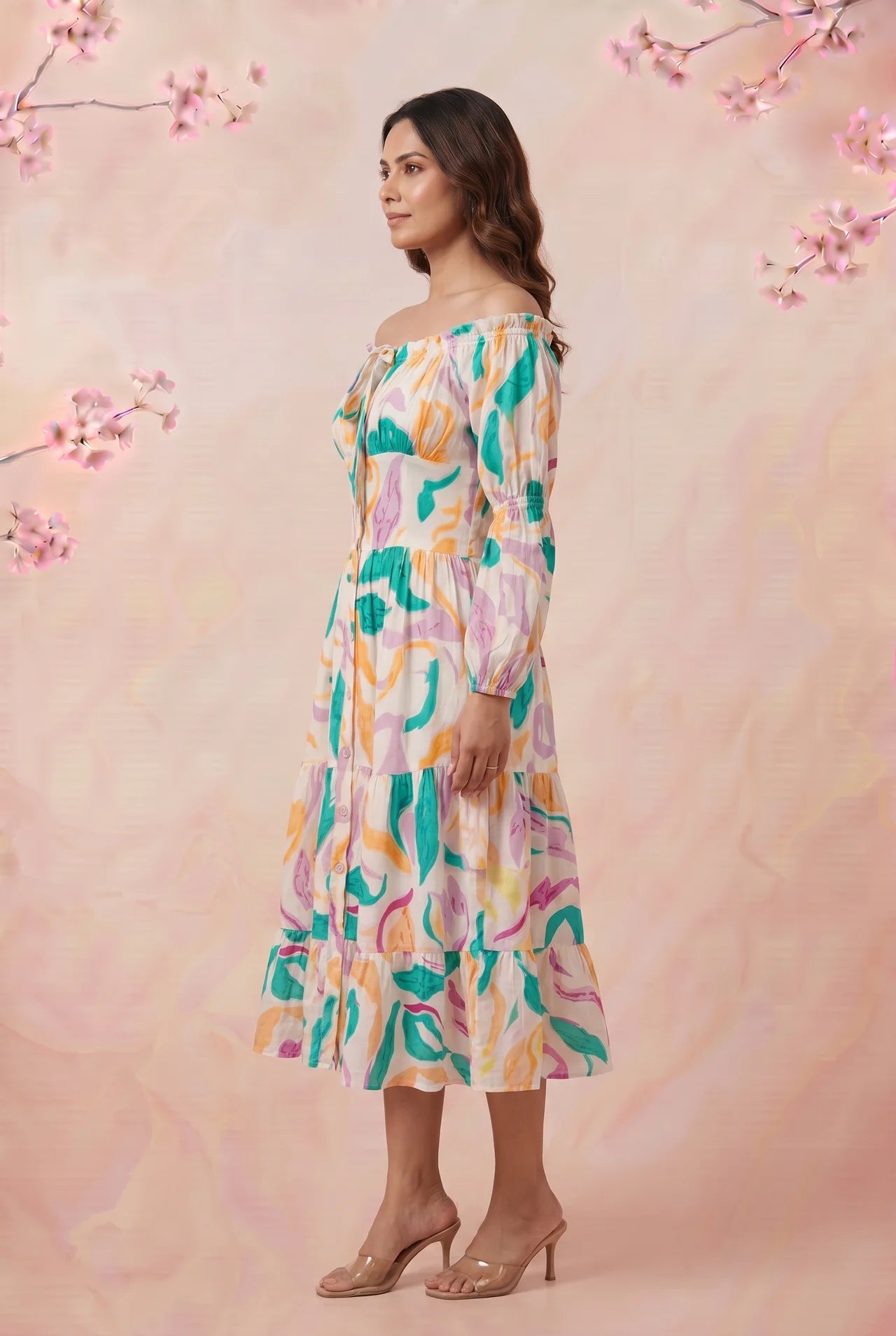 Gathered Neckline And Voluminous Multi - Layer Flare Dress - Western Era Dresses for women